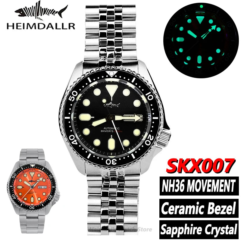 HEIMDALLR Skx007 Men Watch NH36 Movement Sharkey Ceramic Bezel 200M Waterproof Sapphire Automatic Mechanical Dive Watch for Men