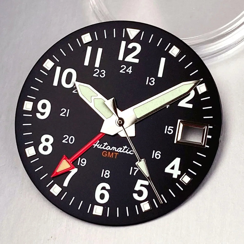 NH34 GMT Dial 29mm Mod black/white Watch Dial Face fit NH34 Automatic Movement Men Watches Part Accessories  Arabic numerals