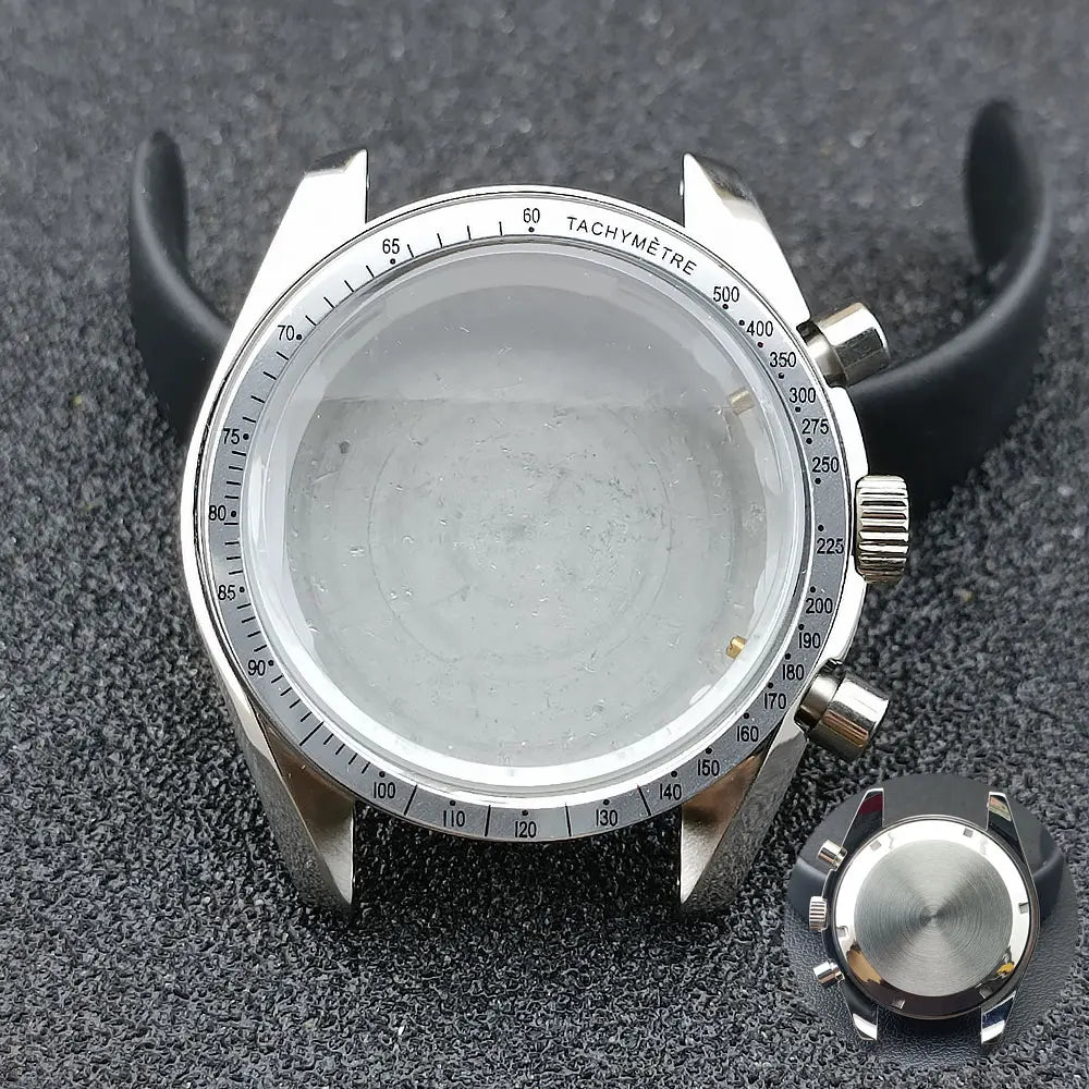 40mm Speedmaster Watch Case Stainless Steel  For VK63 VK64 Chronograph Quartz Movement Mineral Moon Foorprint Sterile Caseback