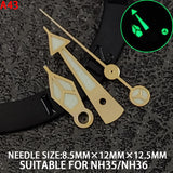 wide Watch Hands for NH35 Green Luminous Gold Silver Edge Watch Accessories with Diamond/Sword/Cross Second Hand for NH35/NH36/4R/7S Movement