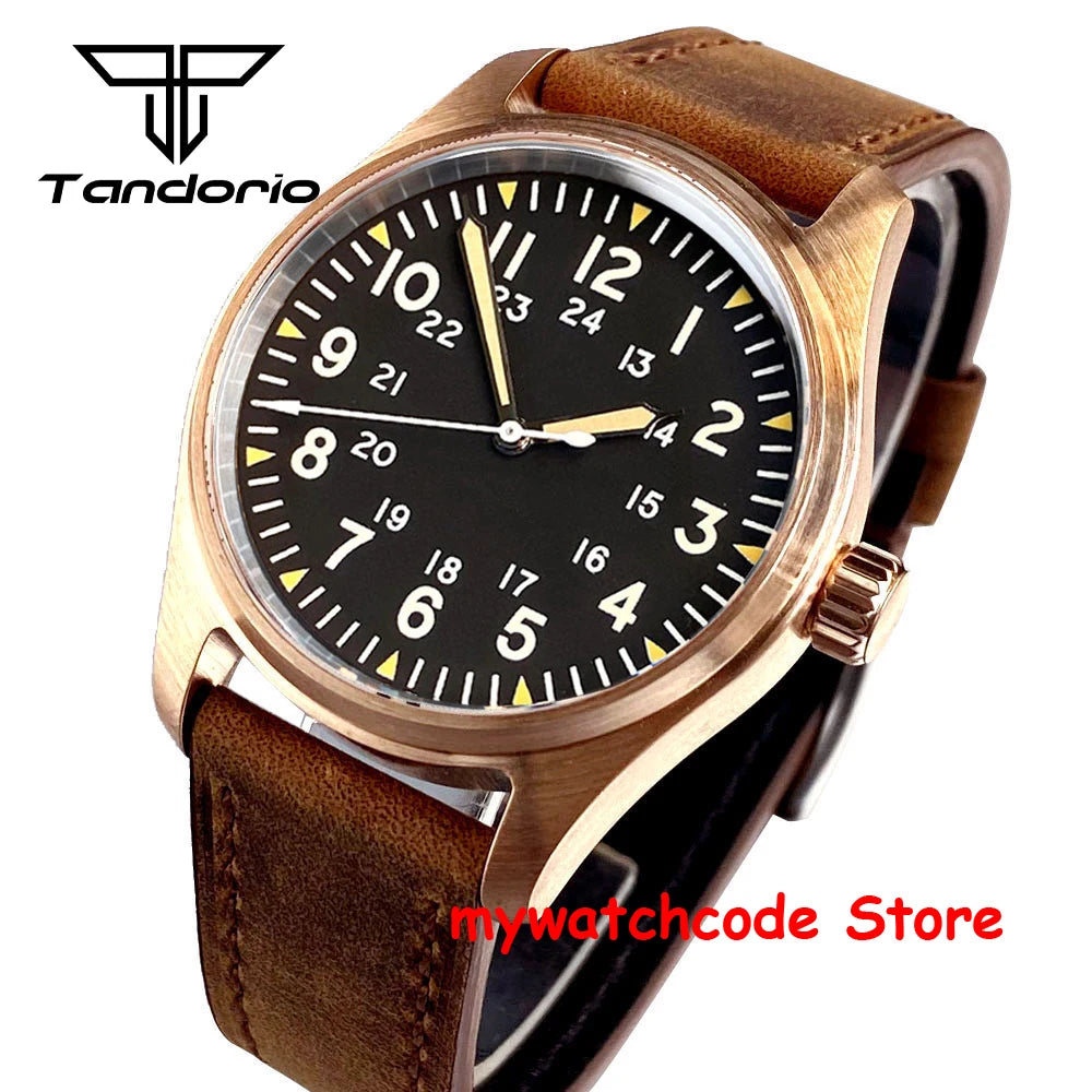 Real Cusn8 Bronze Aviator Watch Tandorio TD107Z Sapphire 20Bar