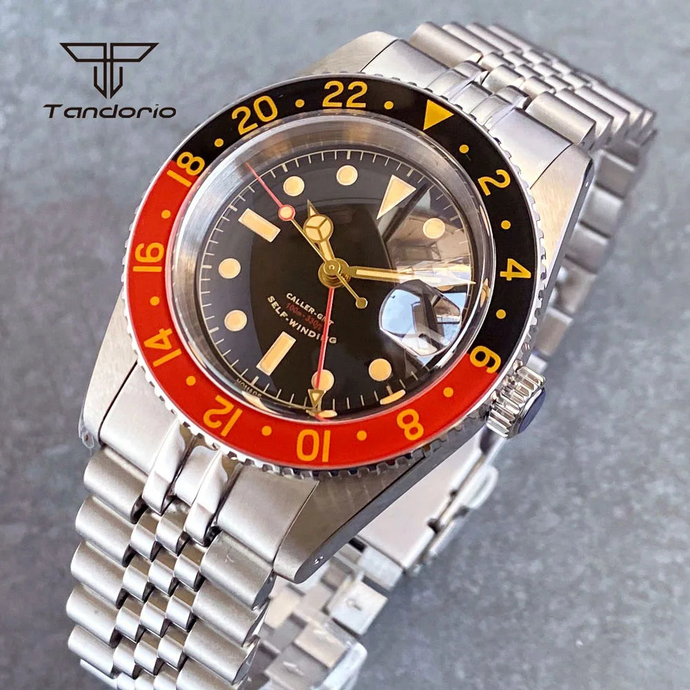 Tandorio NH34 GMT Watch 6542 homage 38mmTD218S Sapphire 20BAR Diver 24H Glass Bezel Sapphire