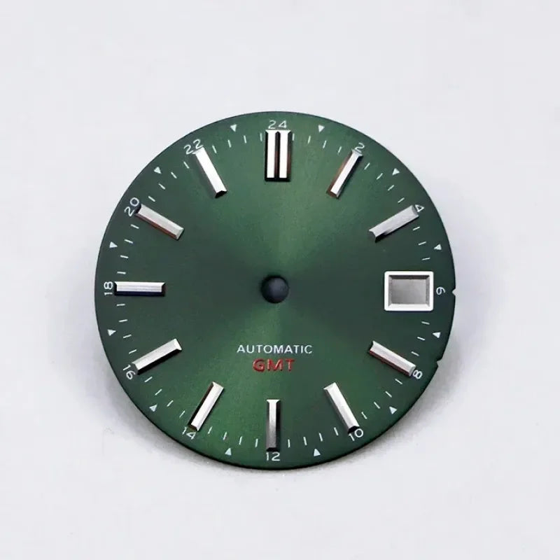 Premium Watch Dial Sunburst Dial 28.5mm No Lume Gold IndexNH35 NH34 GMT Movement Custom Logo Text Modification Watch