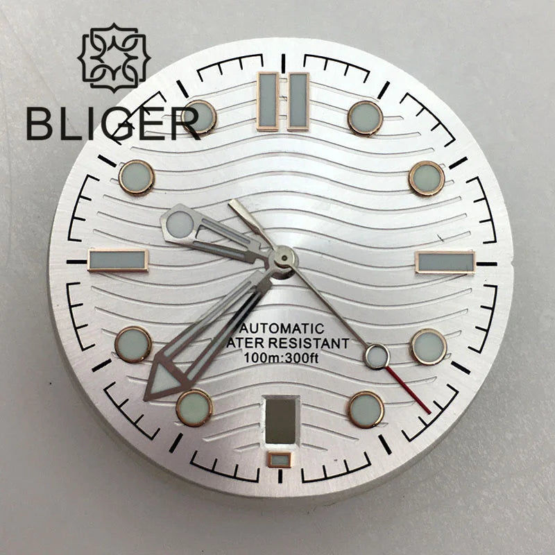 31mm seamaster Wave Watch Dial Hand Set 6 O'clock Date Window Black White Blue Green Fit NH35 Movement Luminus