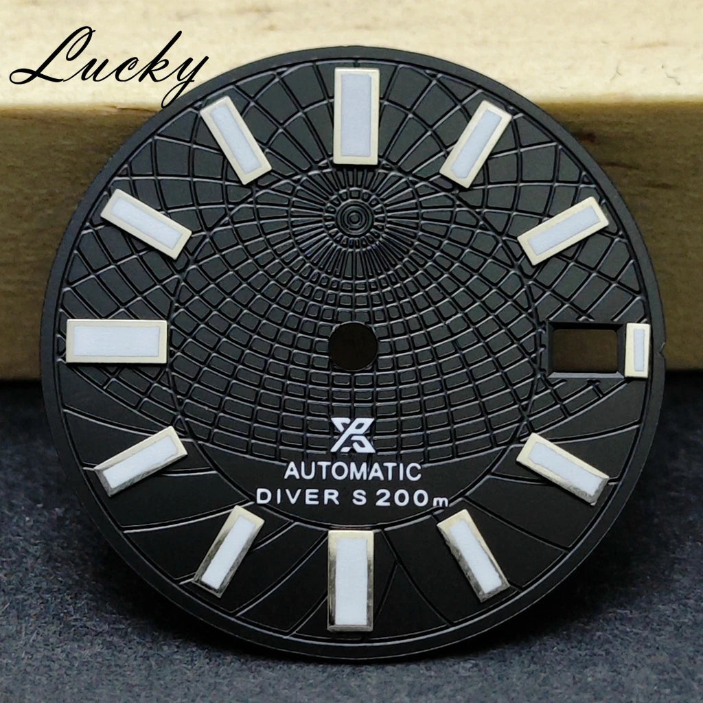 28.5mm Black Blue Green Watch Dial Green Luminous Fit NH35/NH35A/4R/7S Movement Diver's Mechanical Watch Faces Replacement Parts