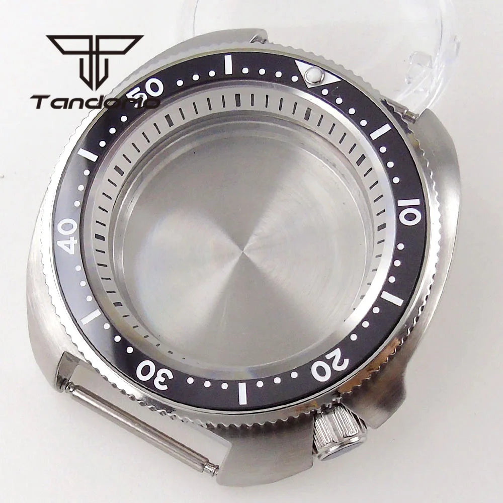 44mm Captain Willard Watch Case Stainless Steel Brushed Turtle Abalone 6105 Watch Case  20BAR Sapphire Glass Ceramic Rotating Bezel Fit NH34 NH35 NH36 ETA2824 PT5000 Movt