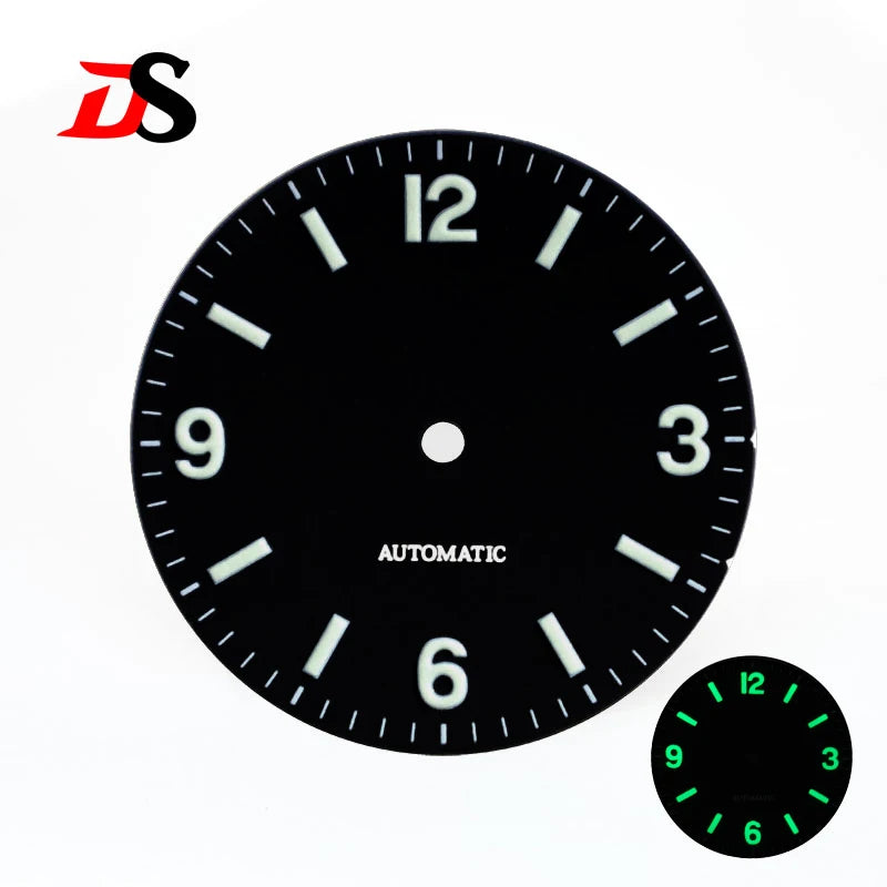 Explore Watch Dial Retro Matte Black Dial 369 Watch Face BGW9 C3 Lume Watch Mod NH35 Movement 28.5mm NH34Gmt Custom Logo and Text