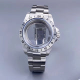 39mm EXP 24 Hour GMT Watch Case Fixed Bezel  Sapphire for NH35/NH36 Movement Frosted Steel Strip