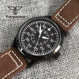 PVD Black Pilot Watch Tandorio TD137B 42mm Miyota 8215 ST1612 Movement Sterile Dial Sapphire 3ATM Green Luminous
