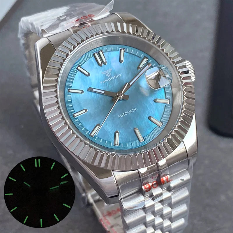 Tandorio DateJust TD136M 39mm NH35A MOP Sapphire dress Watch 20ATM Glass Back