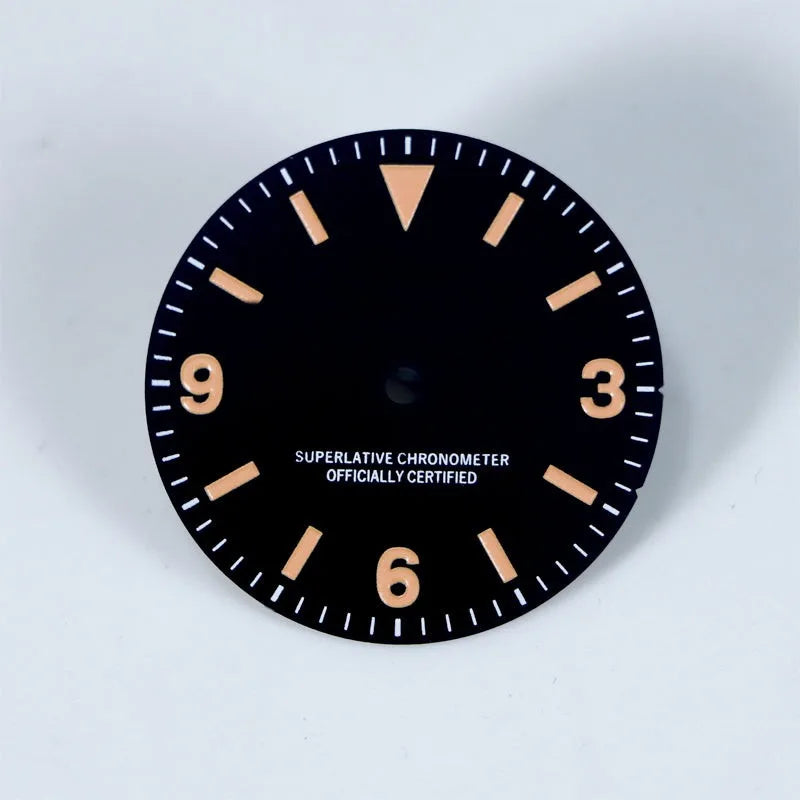 Explore Watch Dial Retro Matte Black Dial 369 Watch Face BGW9 C3 Lume Watch Mod NH35 Movement 28.5mm NH34Gmt Custom Logo and Text