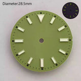 28.5mm NH35 double bar watch dial luminous grass green red dark blue yellow dial for NH35 automatic movement watch accessories can customize logo