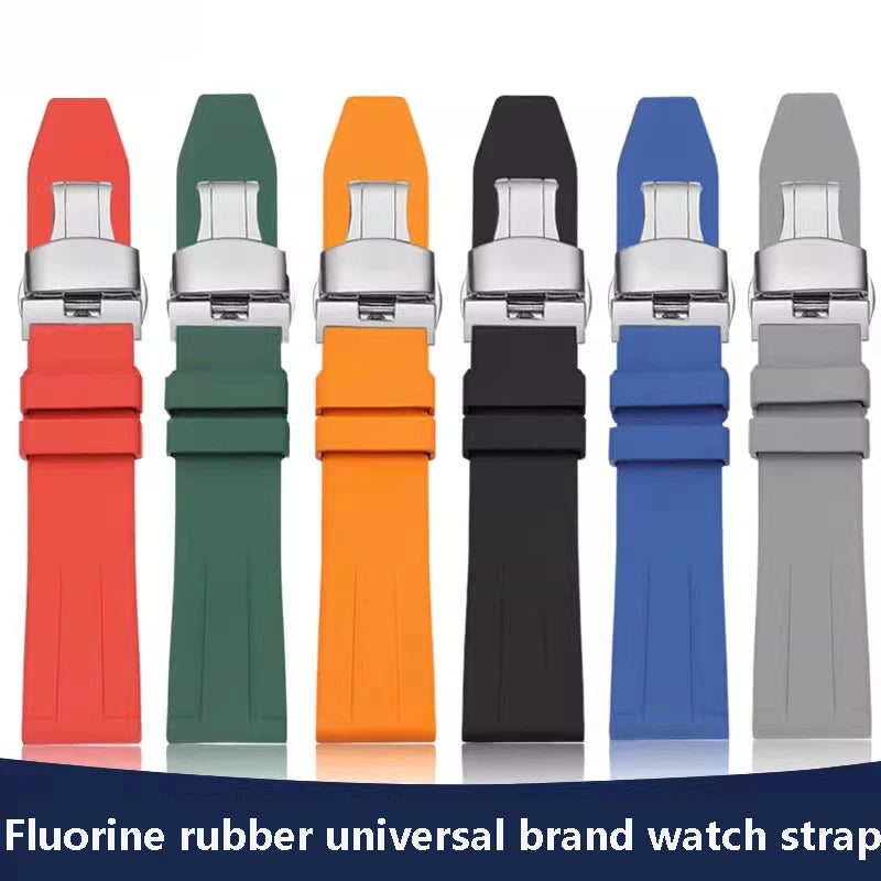 21mm 22mm 24mm Fluorine rubber Strap Men's Silicone Bracelet For pilot flat lug diver etc