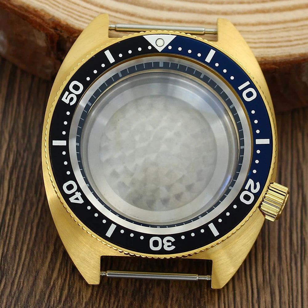 41mm Gold PVD Captain Willard Watch Case Domed Sapphire Tuna Turtle for Seiko MOD NH35 NH36 NH34 4R36 Movts Abalone Screw Crown