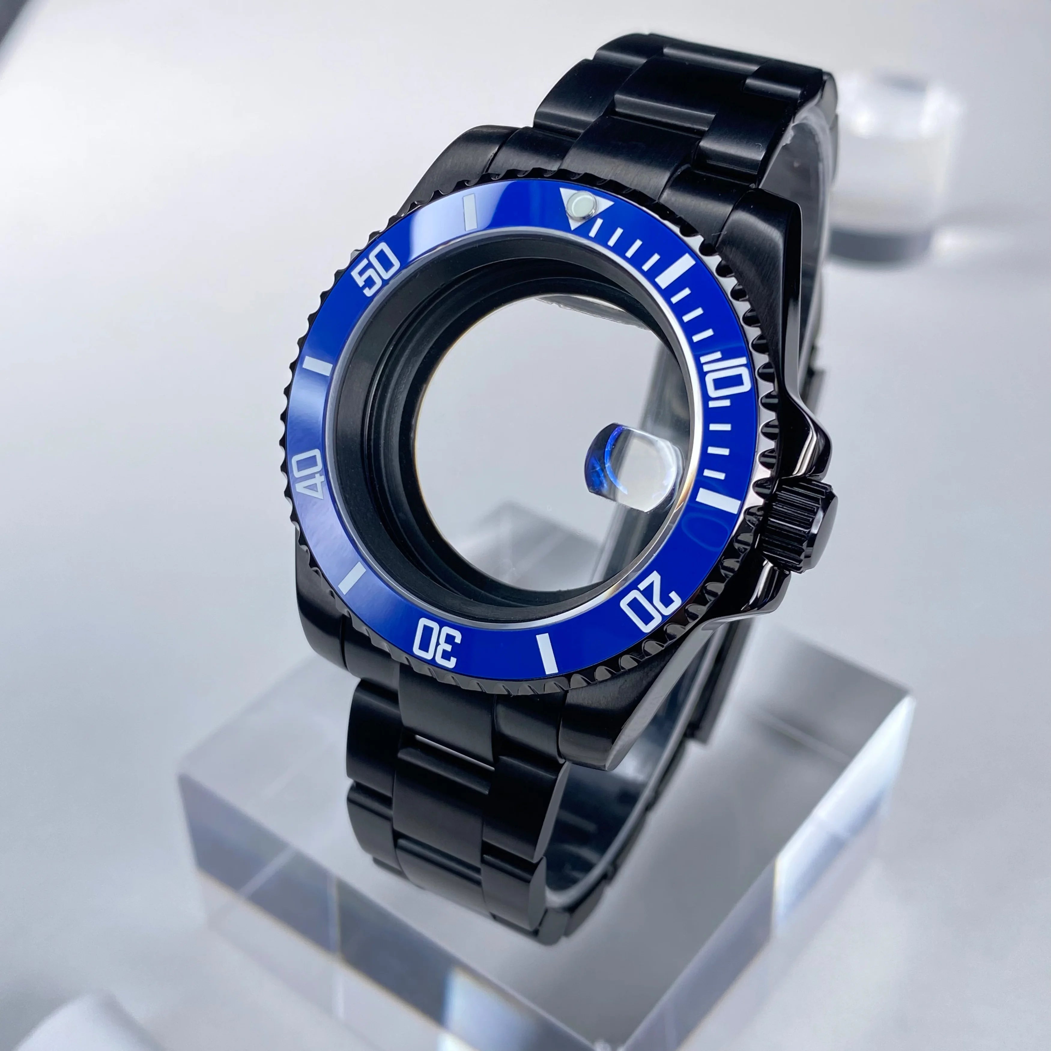 GMT/SUB NH35 watch case 40mm Black Stainless Steel High Quality Sapphire Glass Alloy/Ceramic Bezel case fit nh35 movement