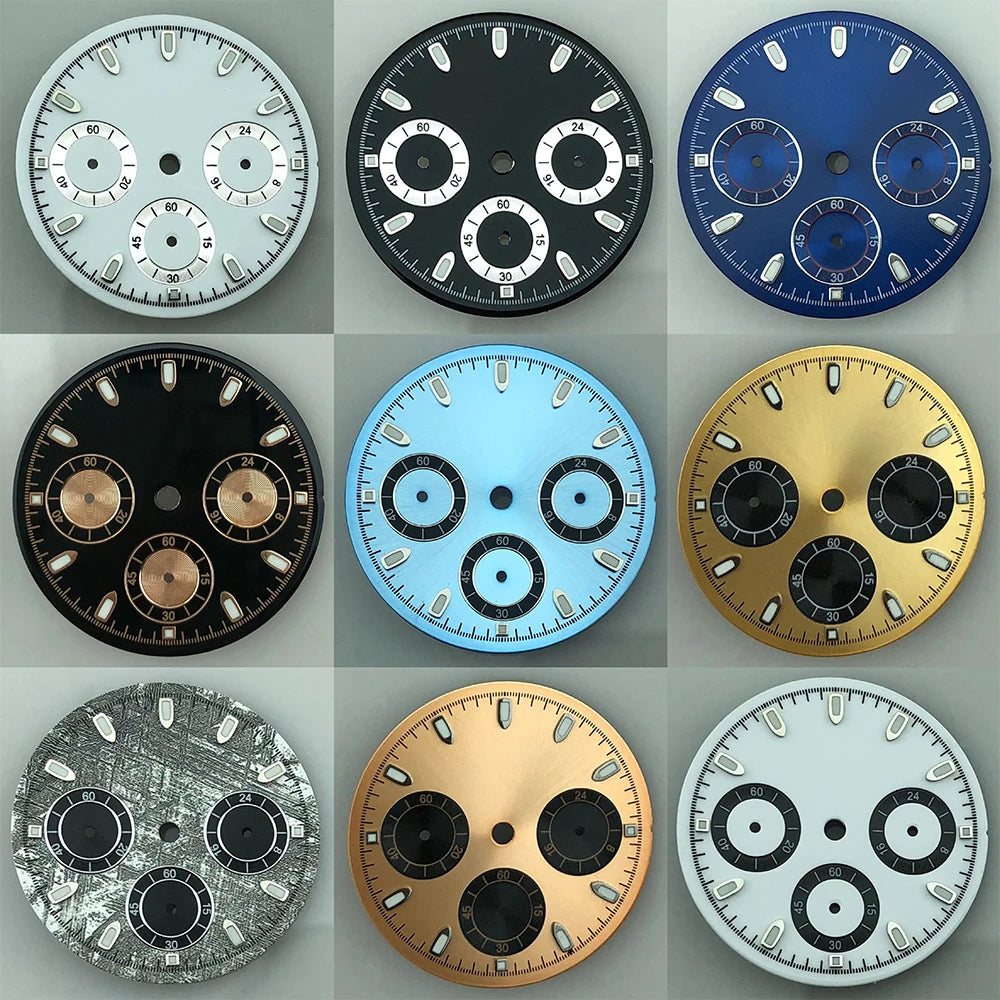 29.8mm Sterile VK63 Dial Luminous Black Withe Gray Blue Gold Orange quartz Chronograph Movement