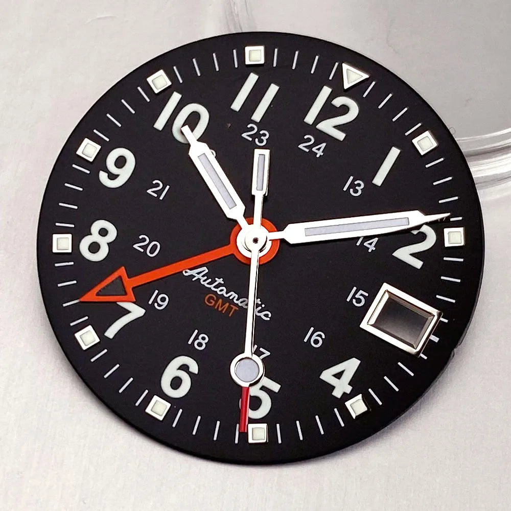 NH34 GMT Dial 29mm Mod black/white Watch Dial Face fit NH34 Automatic Movement Men Watches Part Accessories  Arabic numerals