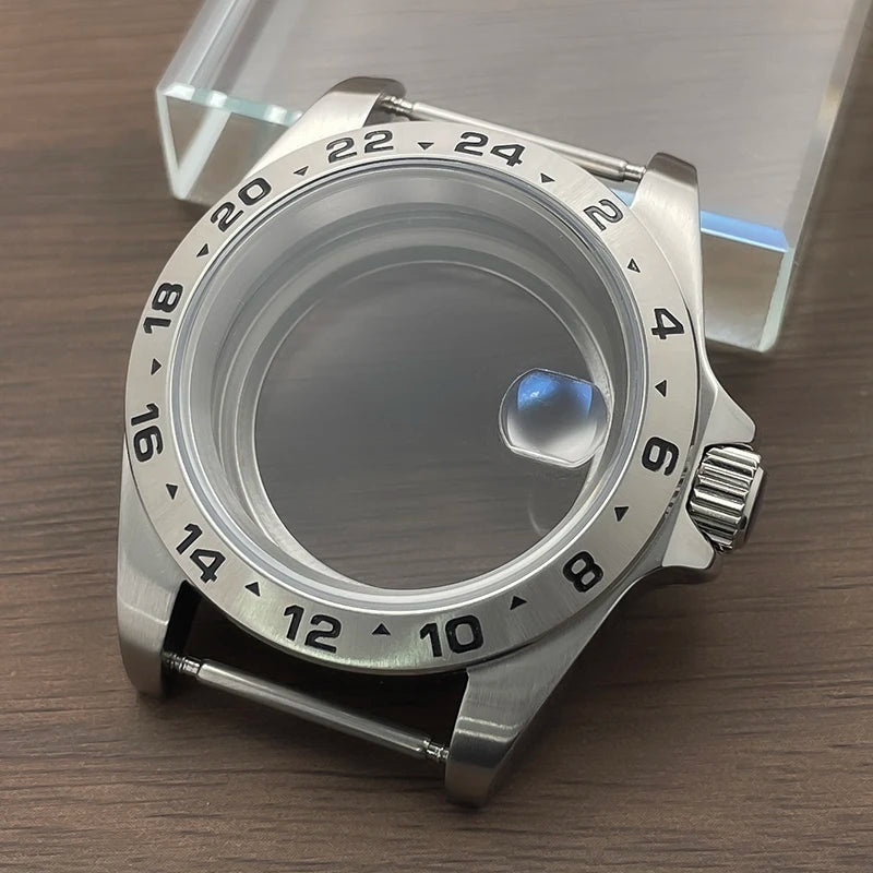 39mm GMT Watch Case fixed bezel 24H Mark Nh35 Case Stainless Steel Sapphire Fit Nh34 Nh35 Nh36 Nh38 Movement