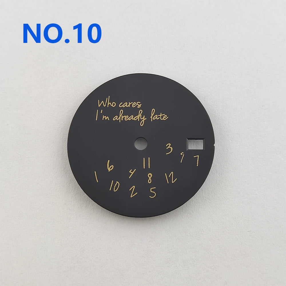 Who Cares Watch Dial 28.5mm nh35 Dial Who cares im already late Dial Watch Face gold text For NH35/NH36 Movement Watch Accessories