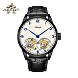 42mm AESOP 7108 Double Flying Tourbillon Movement Watch For Men Skeleton Mechanical Luxury Watches Wterproof Wristwatches Sapphire