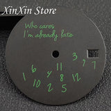 Black NH35 28.5mm Watch Dial Who Cares  With Lightning Second Hands For NH35 4R35 Movement Who Cares Lt's Already Late Replace Watch Dial