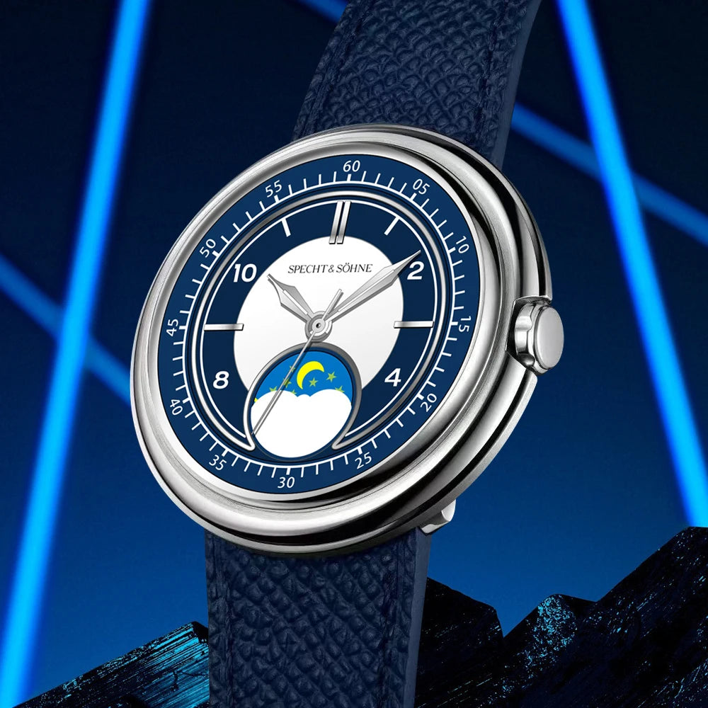 Quartz Moon Phase Watch Specht & Söhne SPUFO1 40MM Luminous Sapphire 50m Waterproof Pilot