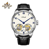 42mm AESOP 7108 Double Flying Tourbillon Movement Watch For Men Skeleton Mechanical Luxury Watches Wterproof Wristwatches Sapphire
