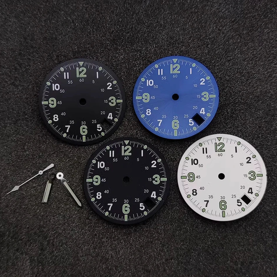 28.5MM Double Digital Circle Watch Dial Hands Green Luminous Faces Men's Watches Modification for TMI NH35