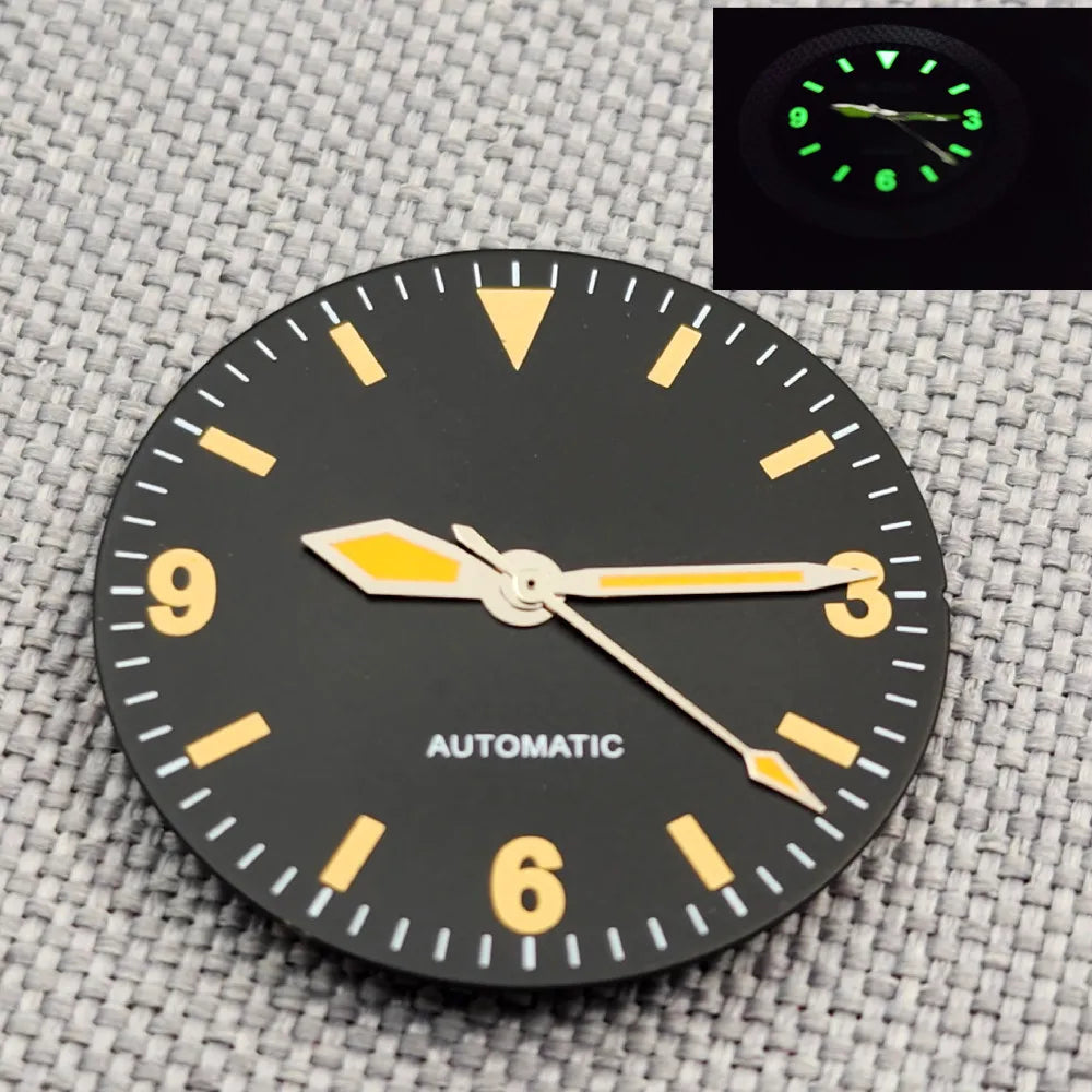 29mm Retro Explorer Dial  369 Luminous Dial 369 yellow marker Suitable For Eta2824 2836 Miyota82 Series Mingzhu Dg2813 Nh35 Nh36 Automatic Movement