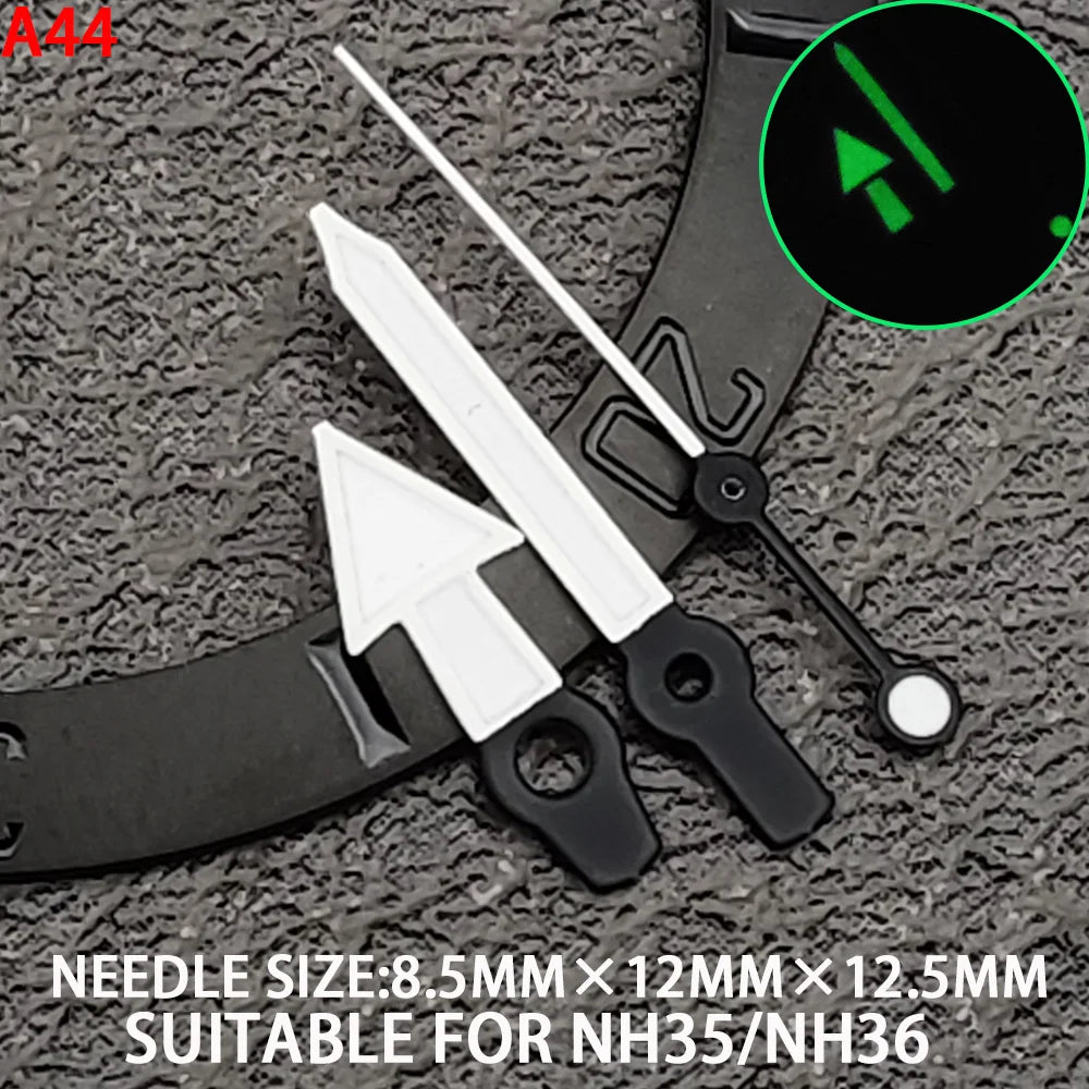 wide Watch Hands for NH35 Green Luminous Gold Silver Edge Watch Accessories with Diamond/Sword/Cross Second Hand for NH35/NH36/4R/7S Movement