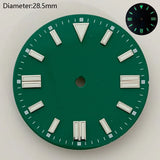 28.5mm NH35 double bar watch dial luminous grass green red dark blue yellow dial for NH35 automatic movement watch accessories can customize logo