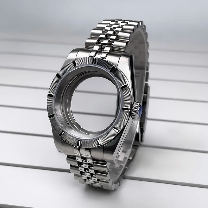 NH35 Case 39mm 316L Stainless Steel Sapphire Glass Striped Bezel for NH35 NH36 NH34,NH38,NH39 etc NHMovement SK Mod Replacement Parts