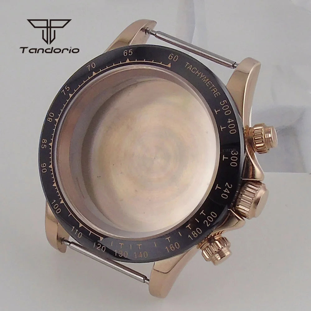 39mm Quartz Watch Case+Watchband Sapphire Glass Fit VK63 VK64 Movt Multi-Functional Chronograph Men Wristwatch Accessories Parts