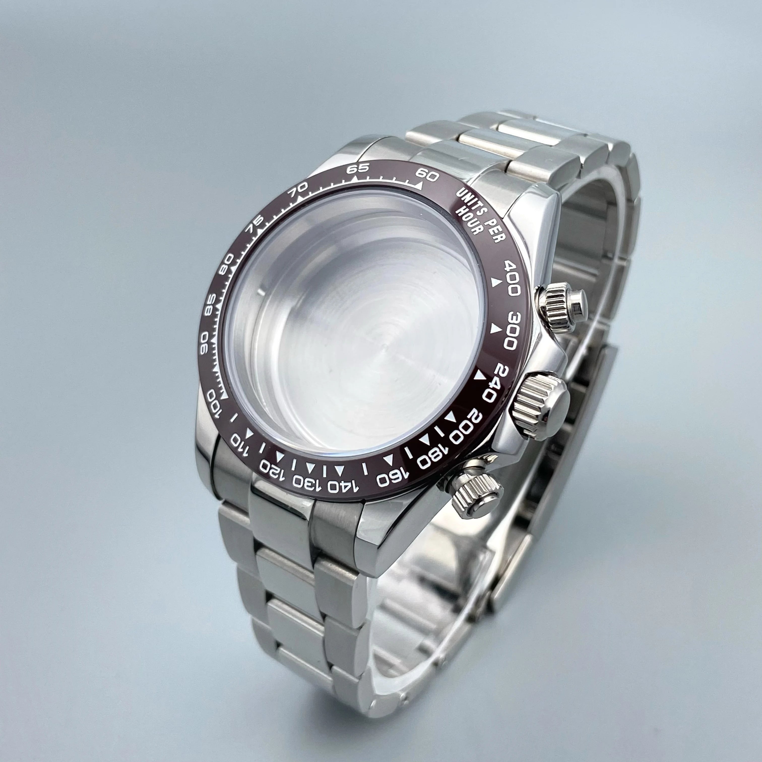 39mm VK63 watch Case Chronograph Silver 316 Stainless Steel Quartz Movement Watch Accessories Fits 20mm Strap