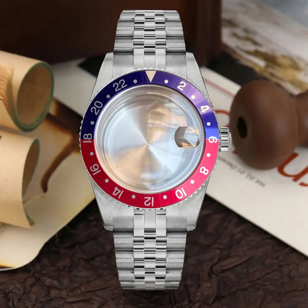 38mm Diver Watch Case GMT Case Stainless Steel Brushed 200M  Fit NH34 GMT NH35 Domed Sapphire Glass Alloy Insert 120 Click Bezel