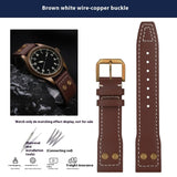 Vintage Real Solid Bronze Buckle Genuine Leather Watch Strap For Pilot Watchband 20 21 22mm