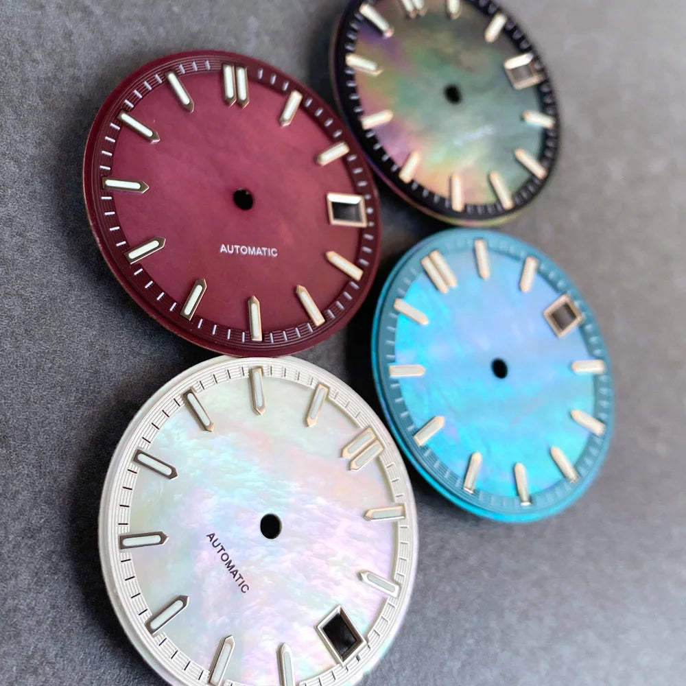29mm MOP Dial Mother of Pearl watch Dial blue/black/red/white Hight Quality Fit TMI NH35 NH36A movement Green Luminous