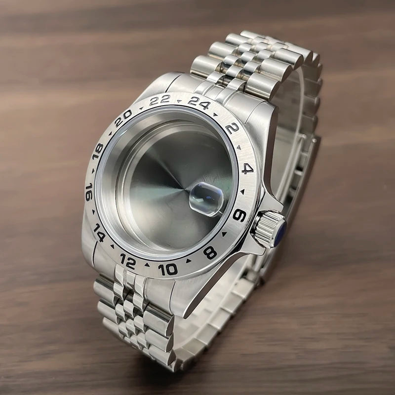 39mm GMT Watch Case fixed bezel 24H Mark Nh35 Case Stainless Steel Sapphire Fit Nh34 Nh35 Nh36 Nh38 Movement
