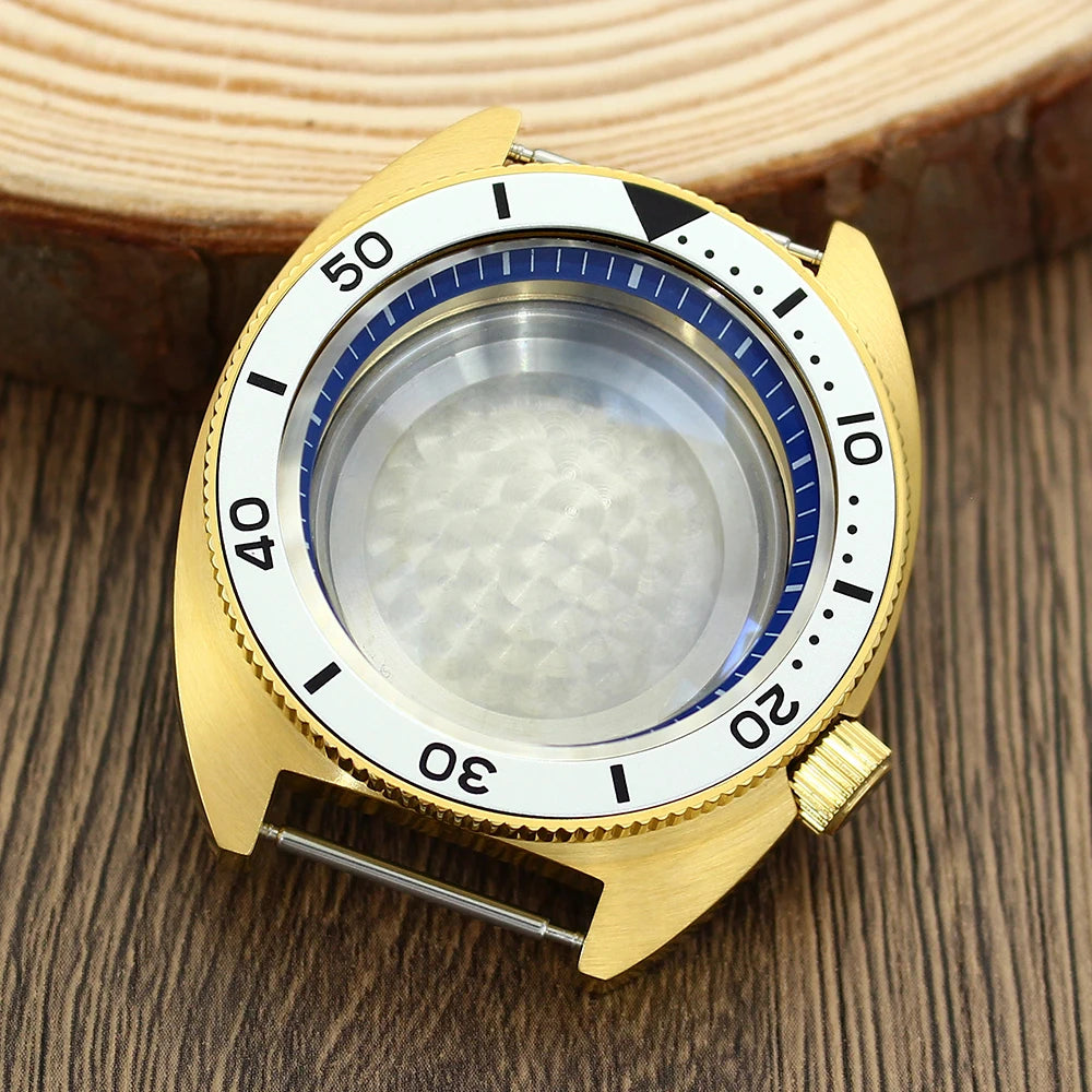 41mm Gold PVD Captain Willard Watch Case Domed Sapphire Tuna Turtle for Seiko MOD NH35 NH36 NH34 4R36 Movts Abalone Screw Crown