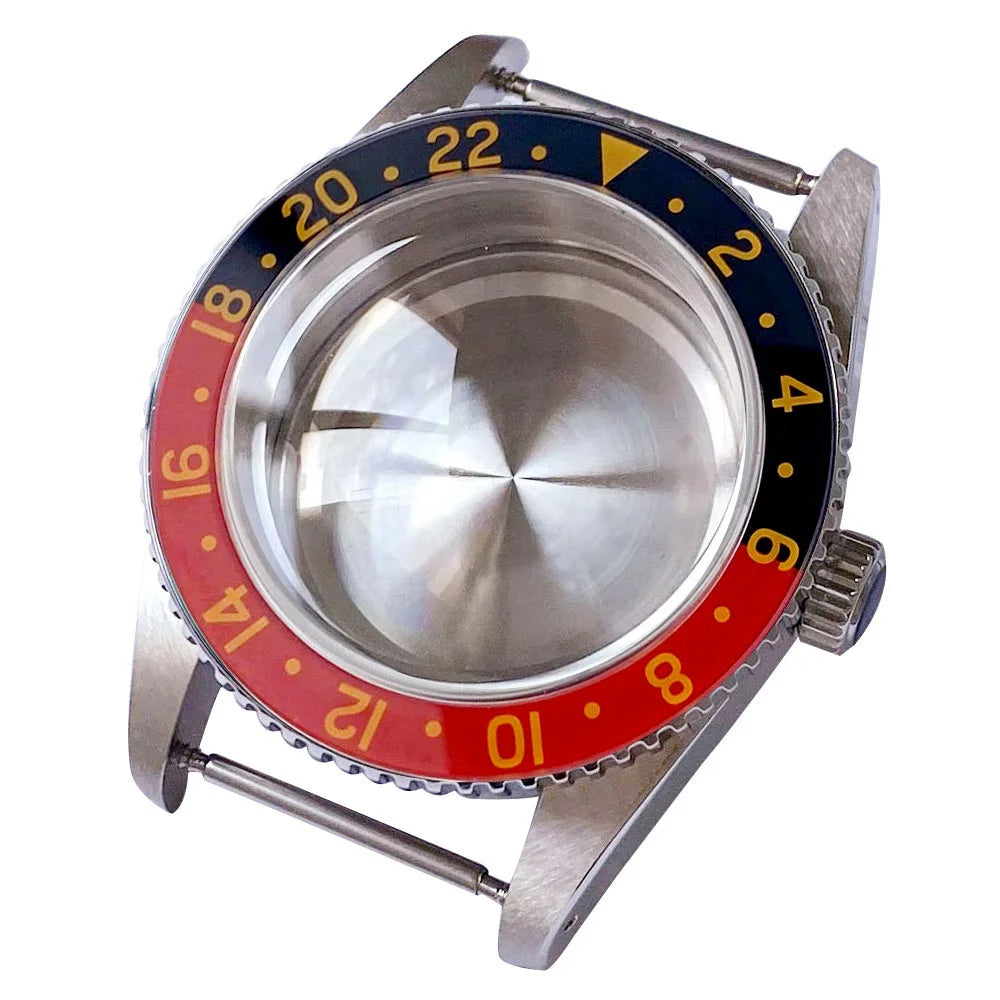 38mm Diver Watch Case GMT Case Stainless Steel Brushed 200M  Fit NH34 GMT NH35 Domed Sapphire Glass Alloy Insert 120 Click Bezel
