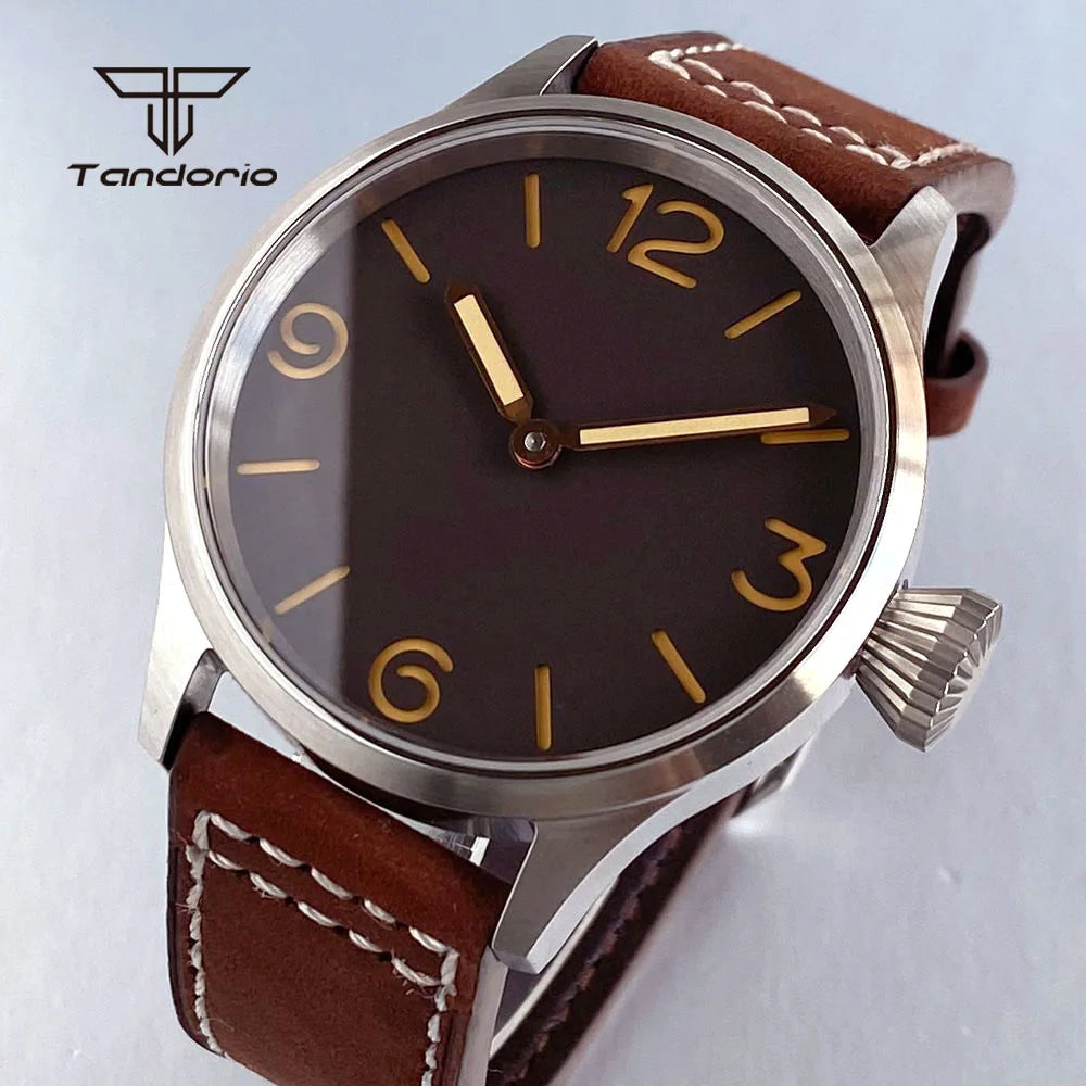 43mm Pilot Watch Tandorio TD144S  ST3600 Hand-winding  Sapphire 3ATM Sterile Sandwich Dial Glass Back