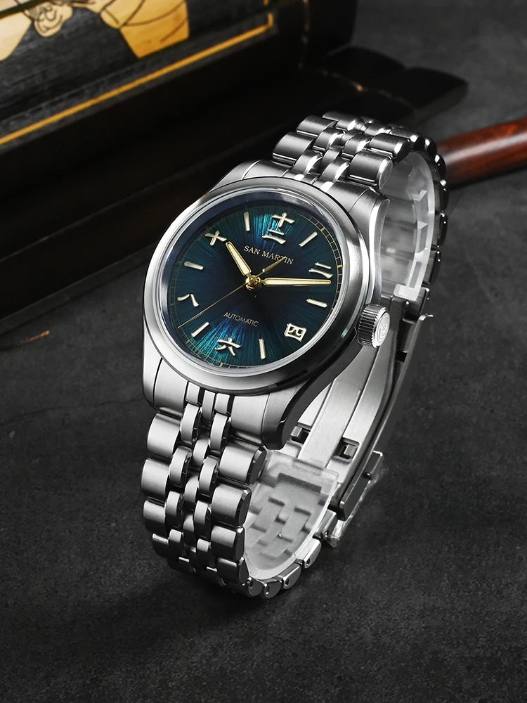 San Martin SN0144 39mm Gada Watch Sunburst JianZhan Miyota 90S5 Automatic  Ar Sapphire Swiss Lume 10Bar