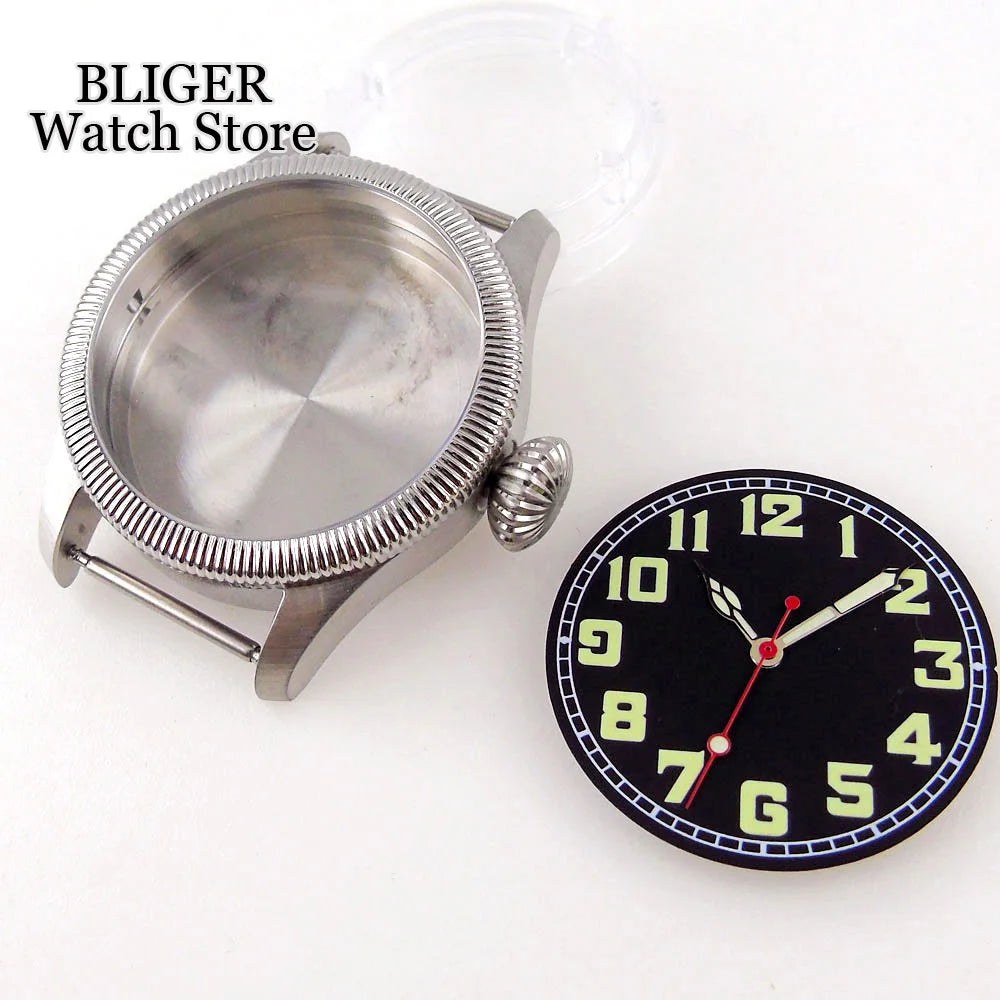 39mm vintage pilot Case 33.5mm Dial Sapphire Glass For NH35 NH35A 2824 PT5000 Waterproof Watch Case Screw Crown