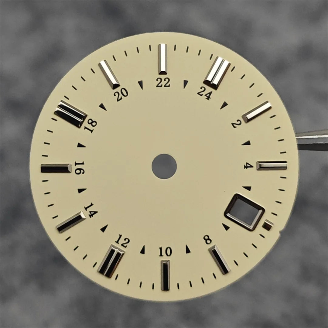 31MM Watch Dial Beige GMT Watch Faces + Watch Hands Non-luminous with Single Date Replace Parts for Japanese NH34 Movement