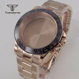 39mm Quartz Watch Case+Watchband Sapphire Glass Fit VK63 VK64 Movt Multi-Functional Chronograph Men Wristwatch Accessories Parts