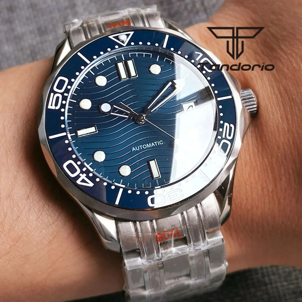 Tandorio 41mm NH35A PT5000 Diver Sapphire Crystal Ceramic sea master 5Bar