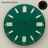 28.5mm NH35 double bar watch dial luminous grass green red dark blue yellow dial for NH35 automatic movement watch accessories can customize logo
