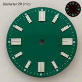 28.5mm NH35 double bar watch dial luminous grass green red dark blue yellow dial for NH35 automatic movement watch accessories can customize logo