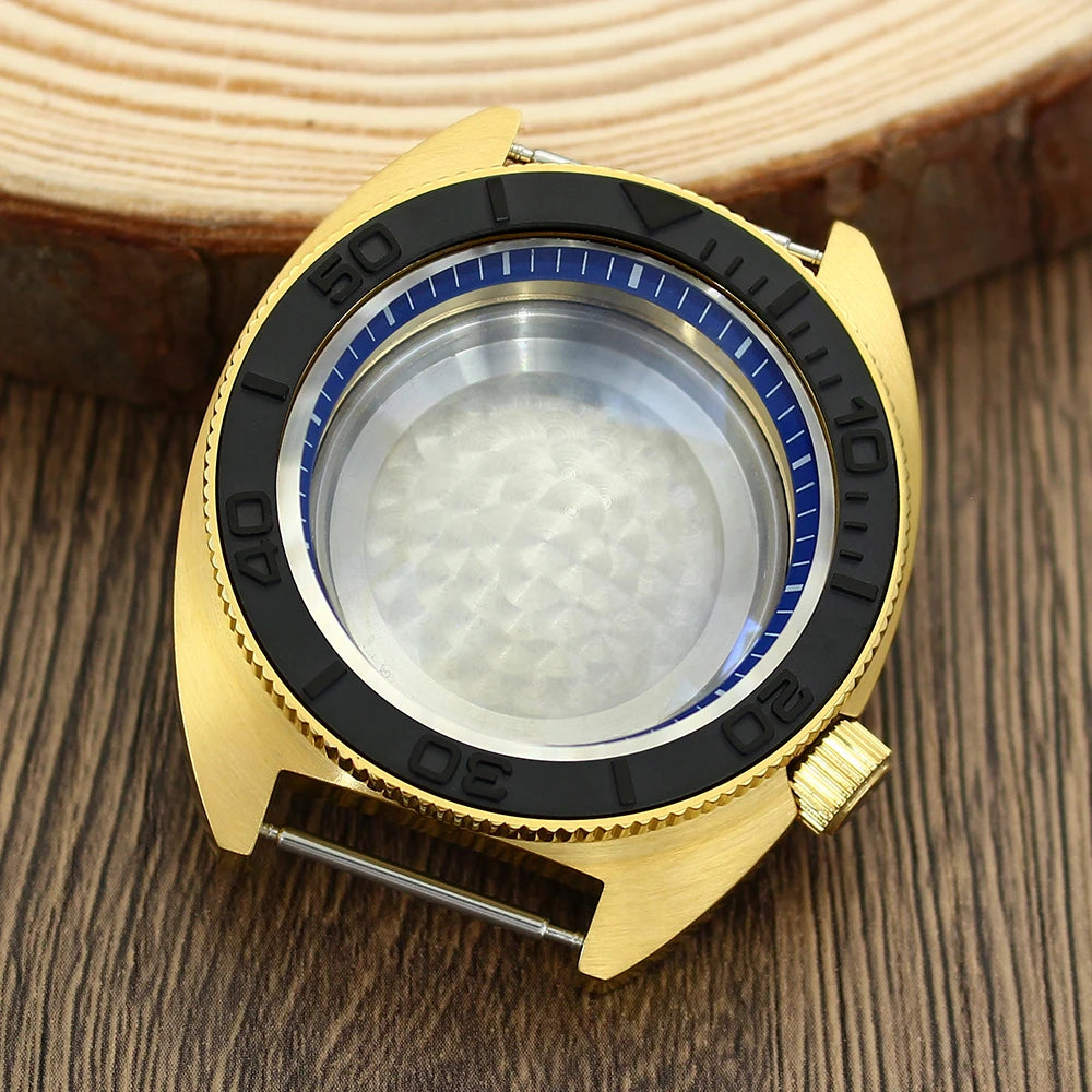 41mm Gold PVD Captain Willard Watch Case Domed Sapphire Tuna Turtle for Seiko MOD NH35 NH36 NH34 4R36 Movts Abalone Screw Crown