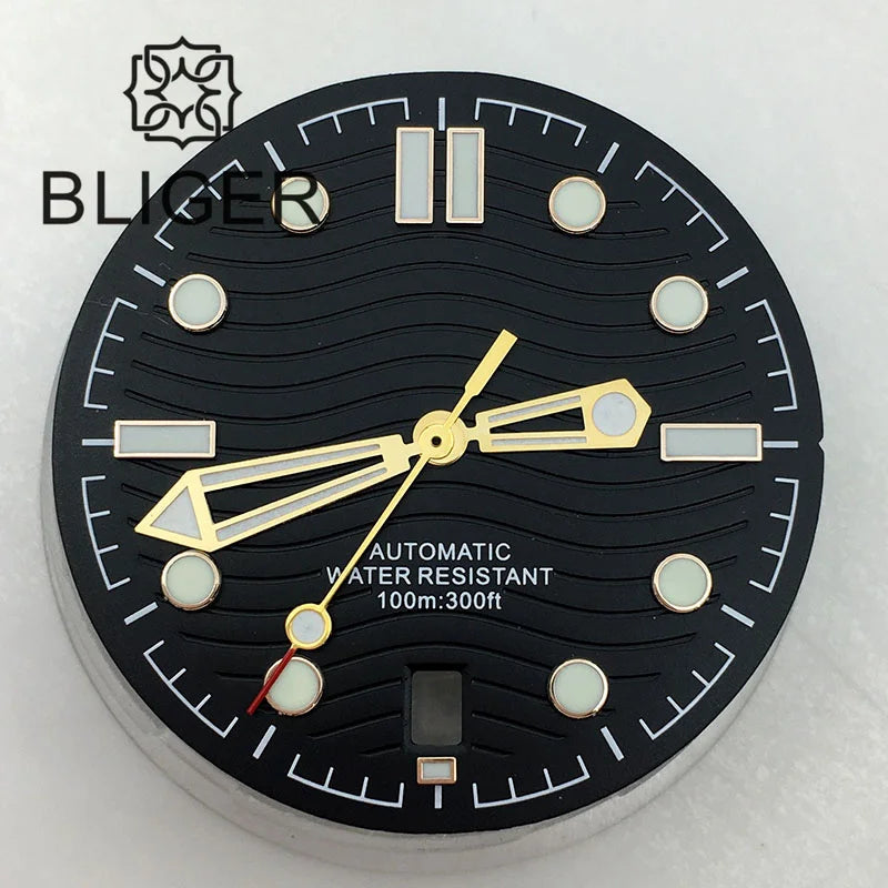 31mm seamaster Wave Watch Dial Hand Set 6 O'clock Date Window Black White Blue Green Fit NH35 Movement Luminus